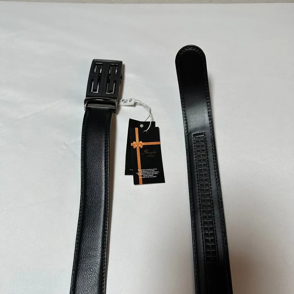 Amedeo Exclusive Ratchet Leather Belt Black Automatic Buckle NWT